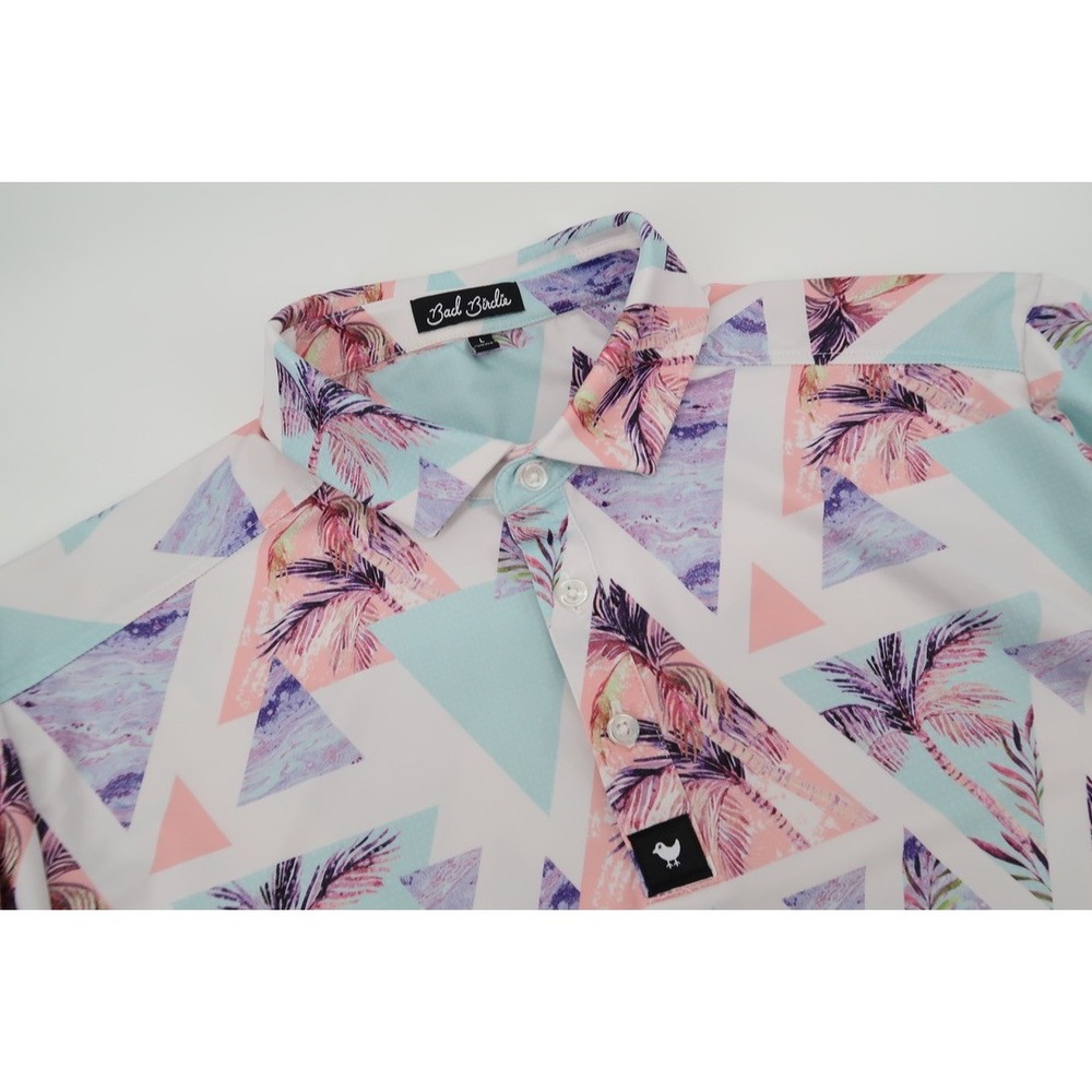 Bad Birdie Cali Golf Polo Mens Large Geometric Palm Tree Short Sleeve‎ Shirt